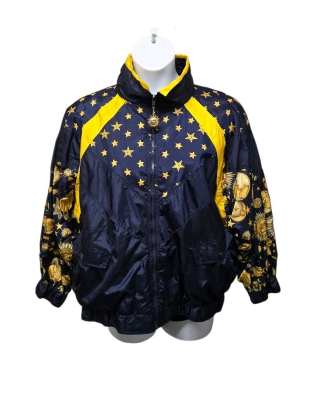Vtg Where2B Seen Womens 2X Blue Nylon Track Jacket Celestial Retro 80's 90's